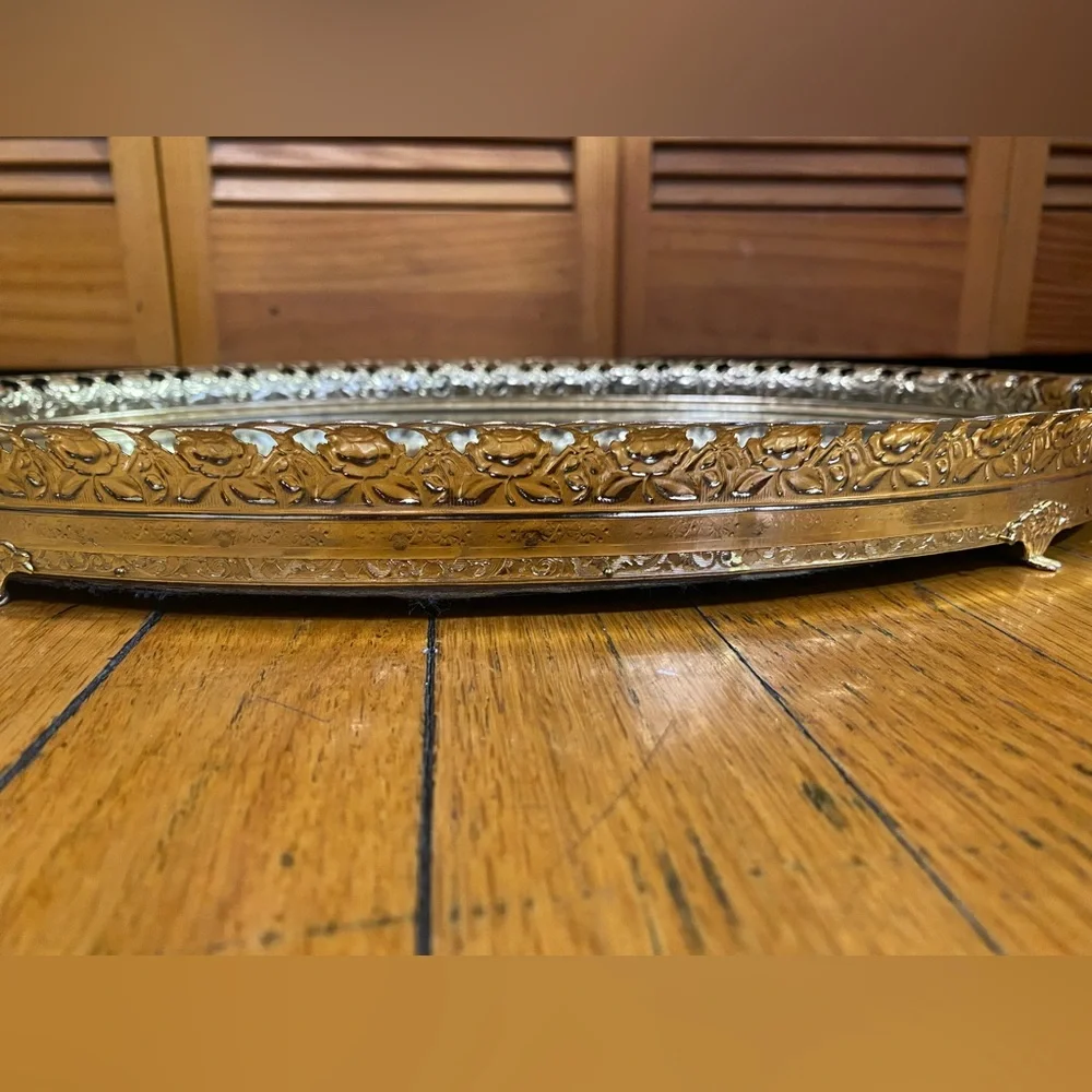 Vintage, gold mirror tray